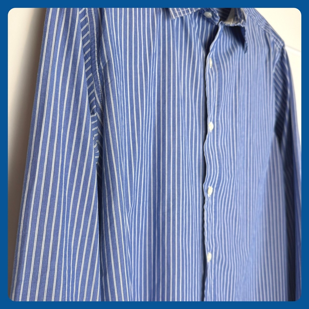 Mens Striped Long Sleeve Button Down Shirt Blue‎ White XL Cedarwood State